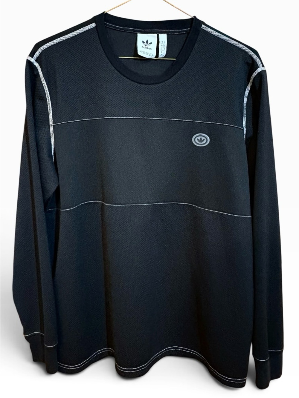 adidas Black Long-Sleeve Crew with Contrast Stitching XL